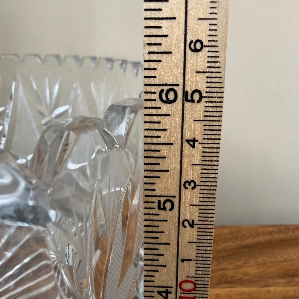 Imperlux Lead Crystal Bowl Cut Glass Scalloped Edge Starburst Centerpiece 8 inch